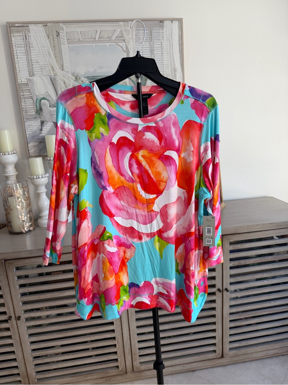 Ali Miles Knit Pop-Over Tunic w/button Detail